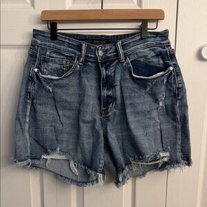 Judy Blue Women's Frayed Hem Jean Shorts - Blue